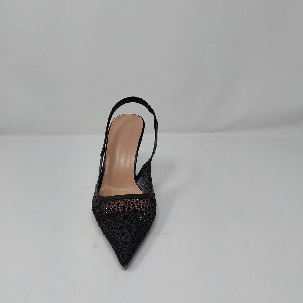 Women’s Black Rhinestone Mesh Slingback Stiletto Heels Pointed Toe Pumps Size 6 - Picture 10 of 16